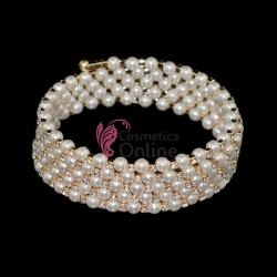 Bratara eleganta de mana BRM005CC Aurie cu cristale si perle 